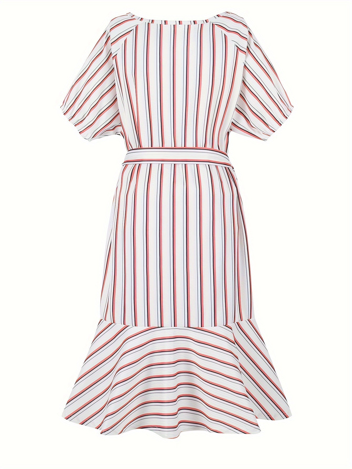  Striped Short Sleeve Midi Dress With Belt