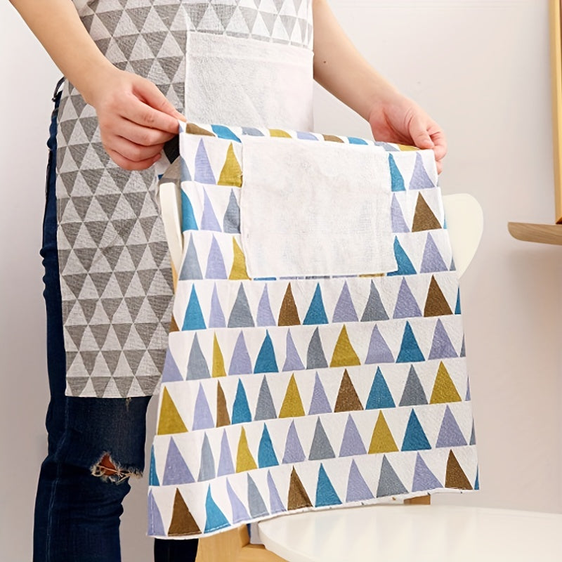 Fashionable Geometric Plaid Linen Apron with Pocket