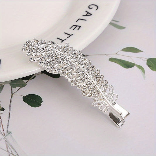 Crystal Feather Hair Clip Barrette Sparkling Rhinestone Hairpin