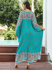Boho Paisley Floral Batwing Sleeve Plus Size Dress