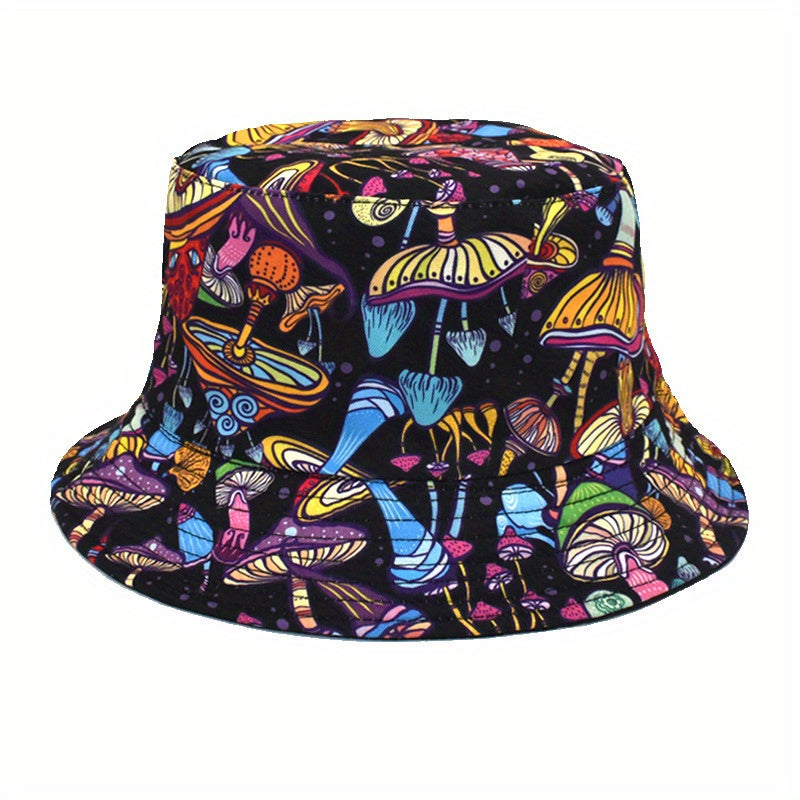 Y2K Mushroom Print Bucket Hat Unisex Casual Sunshade Fisherman Cap