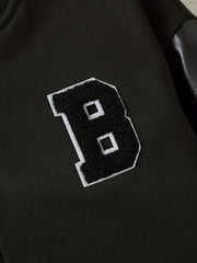 Girls' Leather Stitching Sleeves Baseball Jacket