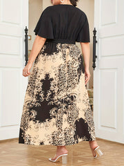  Colorblock Leopard Print Maxi Dress
