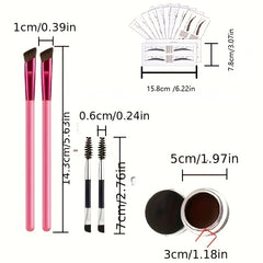 2pcs Eyebrow Pomade With Brush + 2 Pcs Eyebrow Gel Brush + 10pcs Eyebrow Stencil