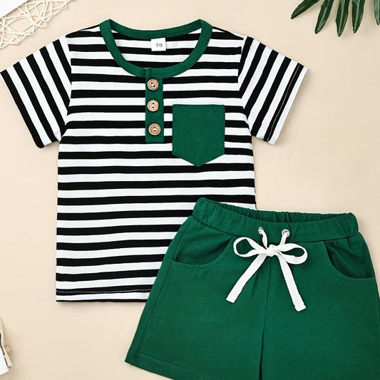 Baby Casual Striped Pocket T-shirt & Shorts Set for Summer