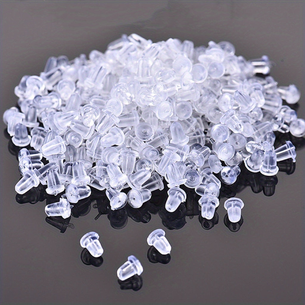 100pcs Silicone Earring Pin Backs Soft Transparent Plastic Bullet Clutch