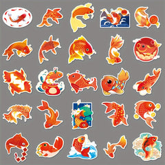50pcs Koi Cartoon Animal Hand-painted Stickers For Journal Water Cup Skateboard