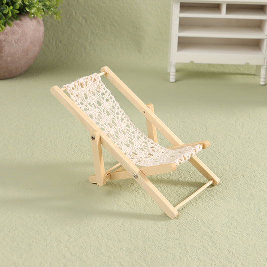 1pc Folding Lounge Chair Recycled Wood & Fabric for 1:12 1:6 Dollhouse Furniture
