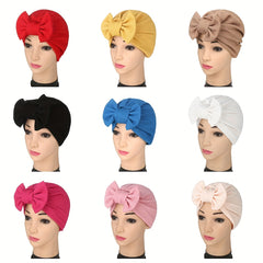 Pleated Turban Cap Elastic Head Wrap Lightweight Beanie Headscarf Hijab Hats