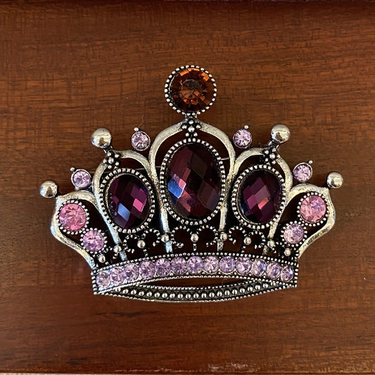 Vintage Purple Rhinestone Crown Brooch for Men Unisex