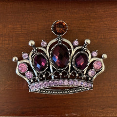 Vintage Purple Rhinestone Crown Brooch for Men Unisex