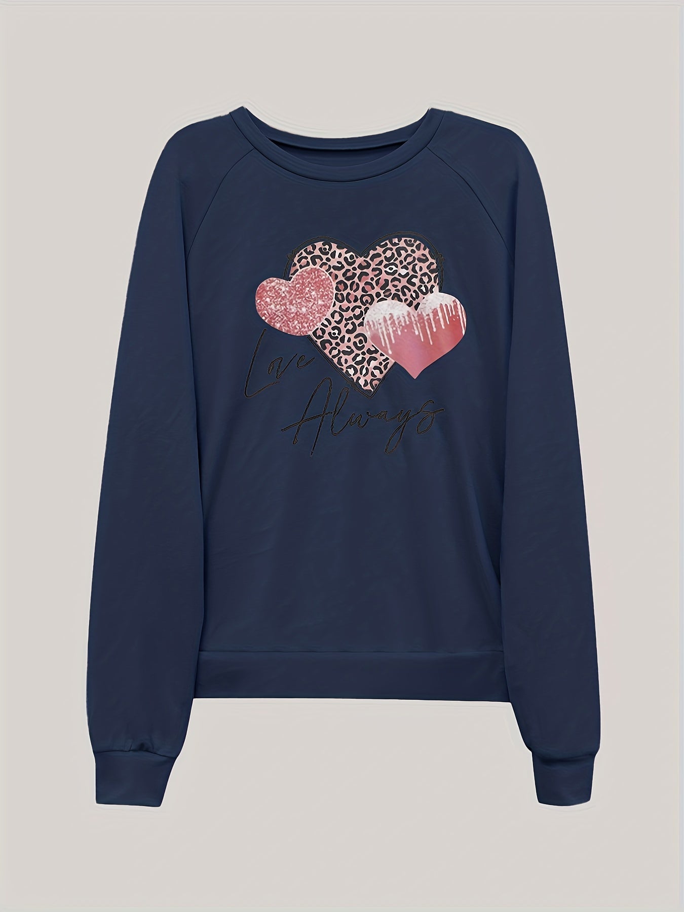 Love Always Heart Print Sweatshirt Crew Neck Long Sleeve