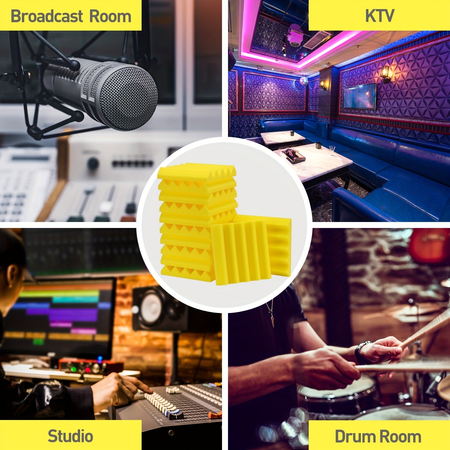 12pcs Yellow High Density Triangular Groove Sound Insulation Cotton