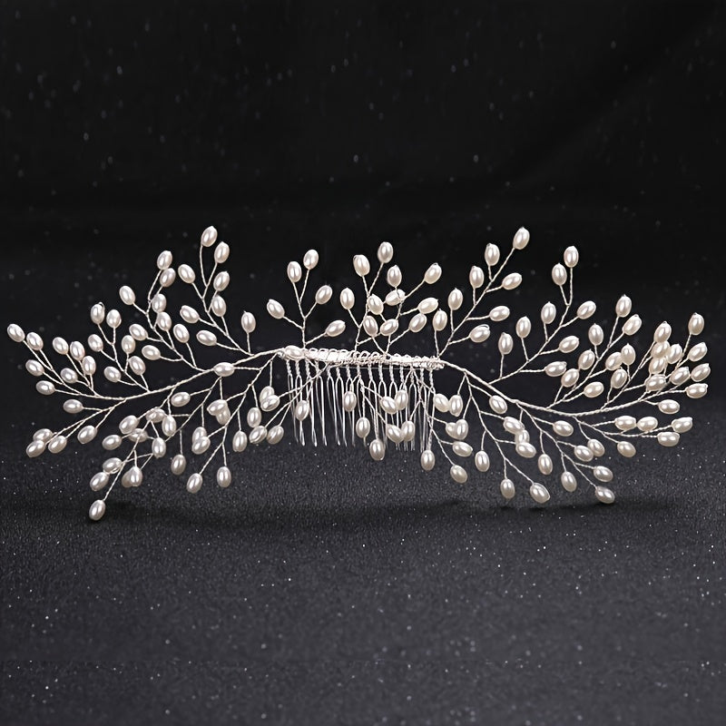 Silver Pearl Hair Comb Styling Accessory for Prom Party Bride