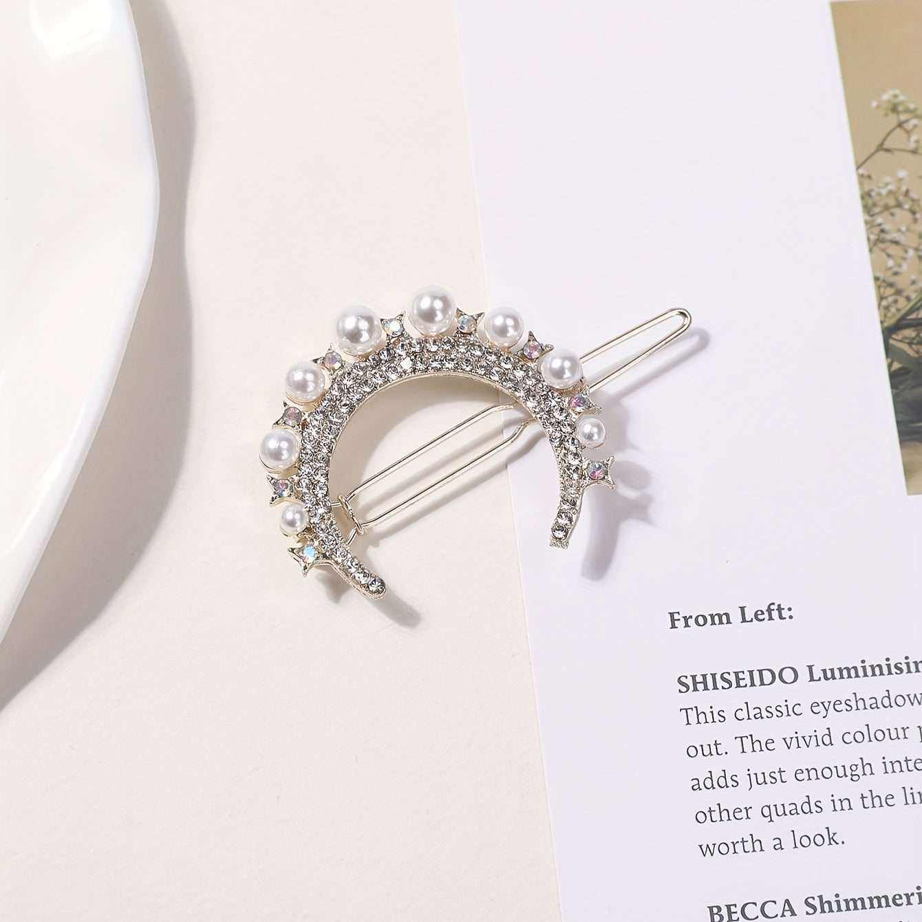 Rhinestone Faux Pearl Barrette Hair Clip for Women Girls