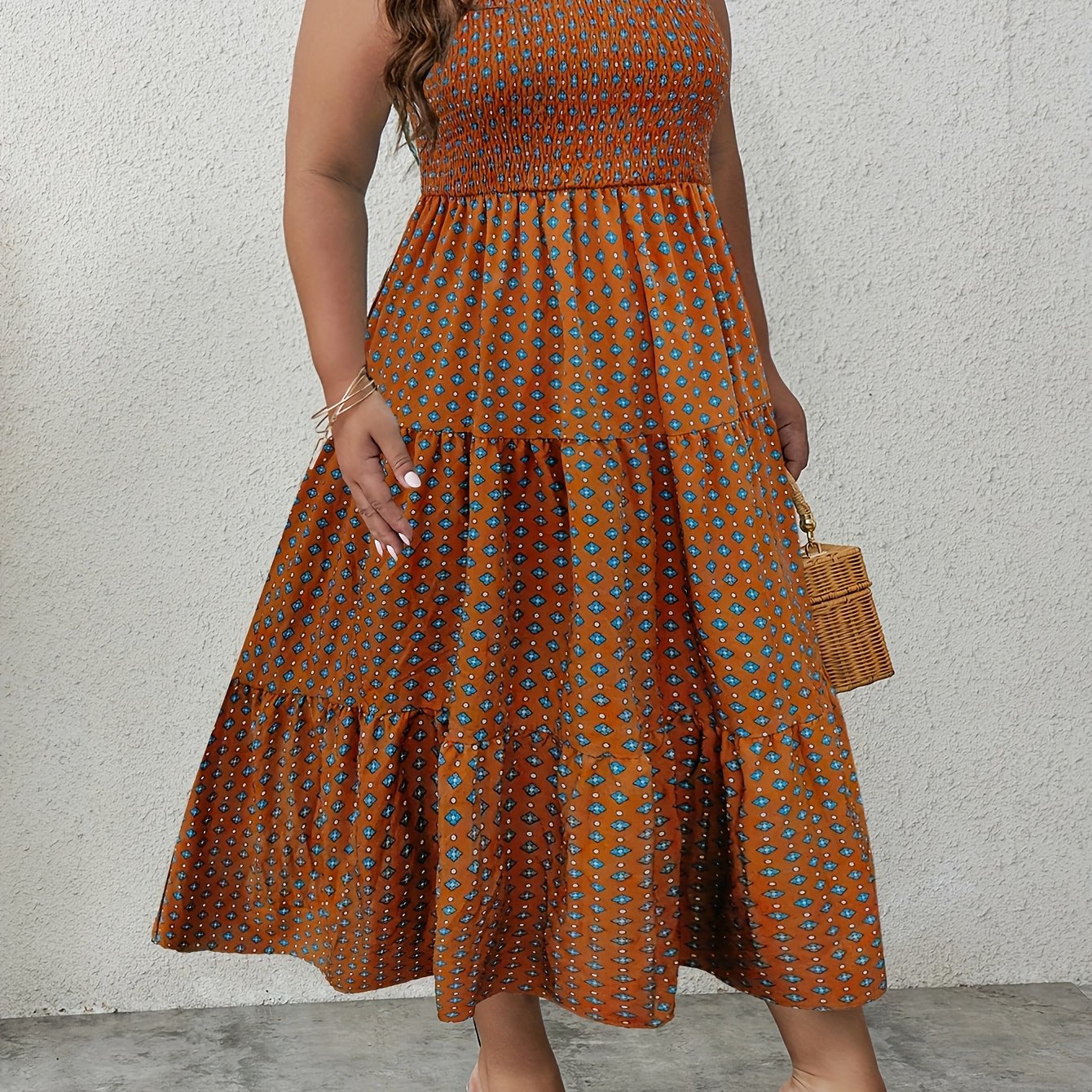  Boho Dress Women's Plus Allover Print Smock Tube Dress
