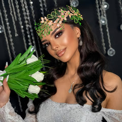 Bohemian Leaf Hair Clip Green & Golden Glitter Bridal Hairpin