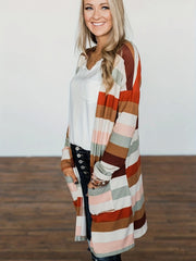  Colorblock Stripe Print Cardigan