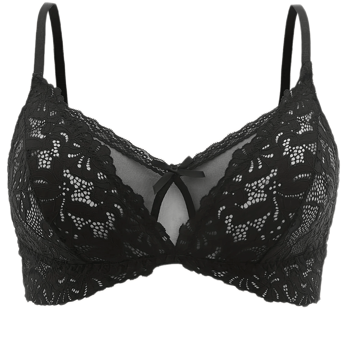 Solid Floral Jacquard Cut Out Lace Bra Plus Size