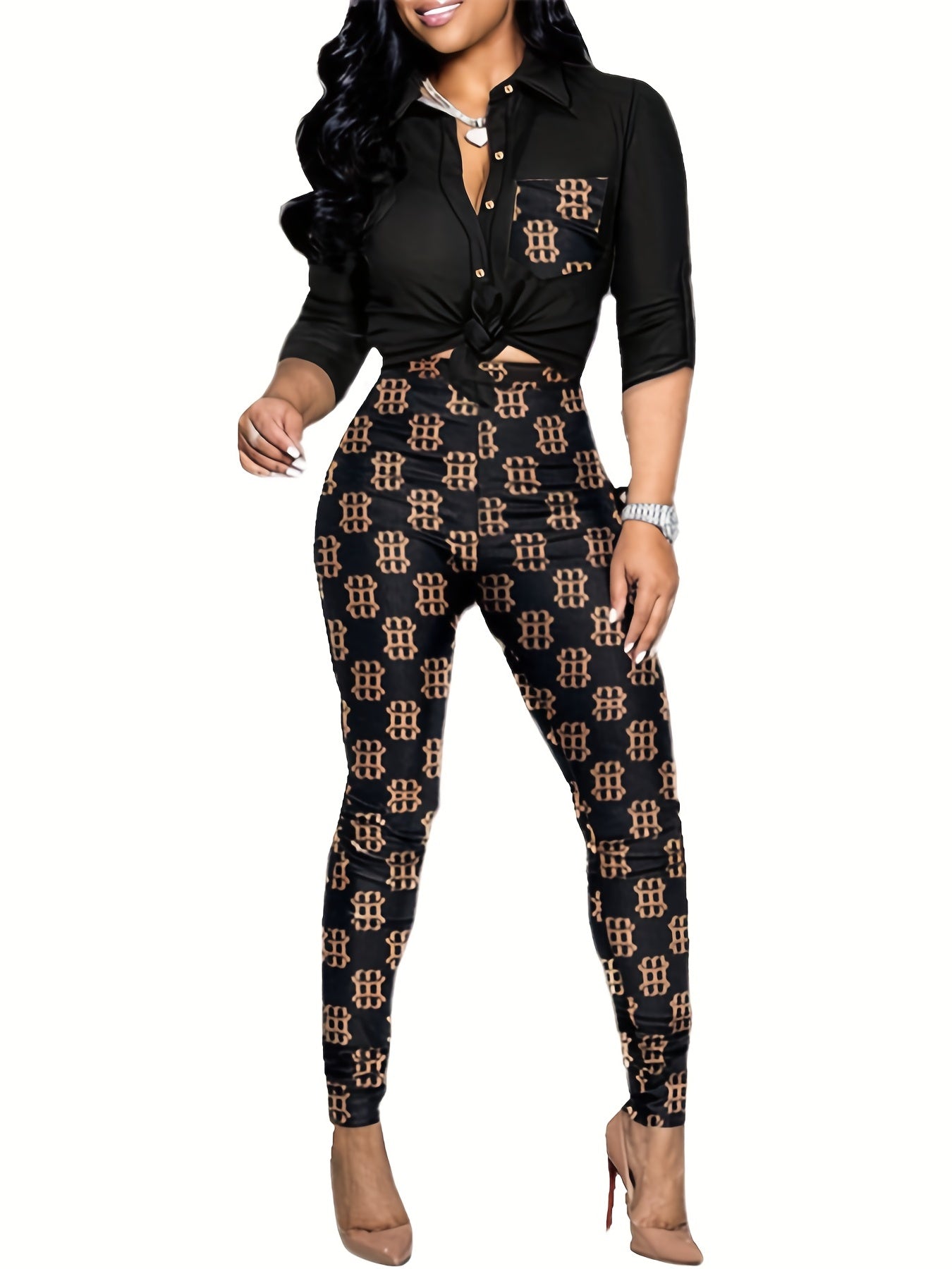 Spring/Summer 2pc Set Shirt & Plaid Pants Outfit Women's Clothing
