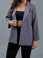  Basic Blazer Solid Long Sleeve Lapel Collar Button Blazer
