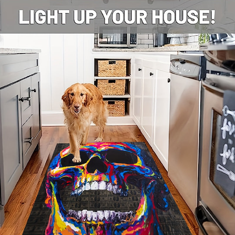 Halloween Skeleton Head Floor Mat Colorful Anti-Slip Carpet