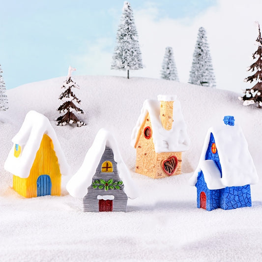 4pcs Mini Christmas Snow House Ornaments Micro Landscape Party Decoration