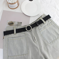 Women's Braided Belt Round Buckle Student Female Silver Buckle