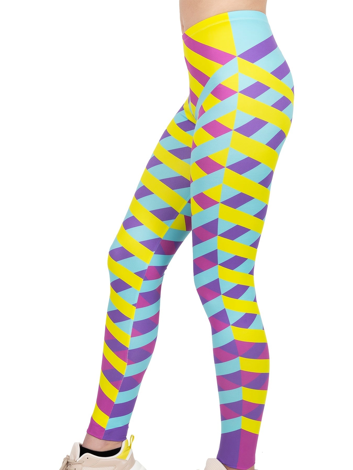 Block Stretchy Long Length Leggings High Waist Leggings