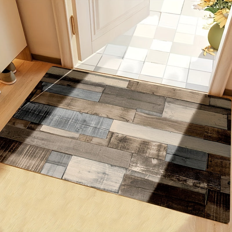 Wood Printed Anti Fatigue Kitchen Rug Waterproof Non Slip
