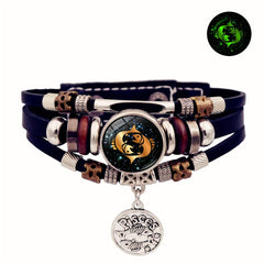 12 Zodiac Luminous Leather Bracelet Multilayer Beaded Hand Jewelry