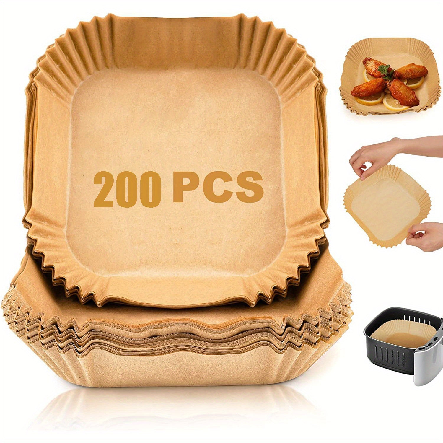 Disposable Air Fryer Liners 16cm Square Paper Liner Pots Basket Baking Trays