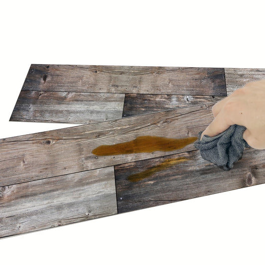 10pcs Grey Wood Peel and Stick Floor Tile - Waterproof - Easy Install - 6 x 35