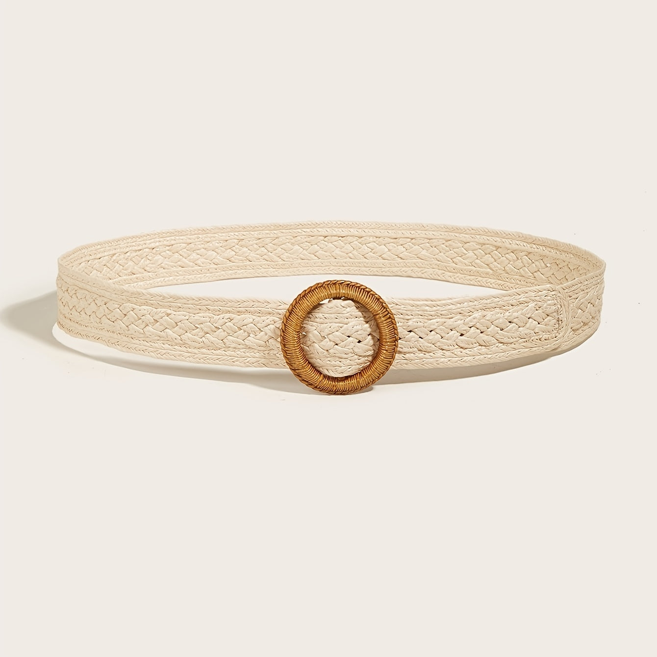 Boho Braided Straw Belt Women's Jeans PP Grass Round Buckle Belt