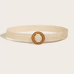 Boho Braided Straw Belt Women's Jeans PP Grass Round Buckle Belt