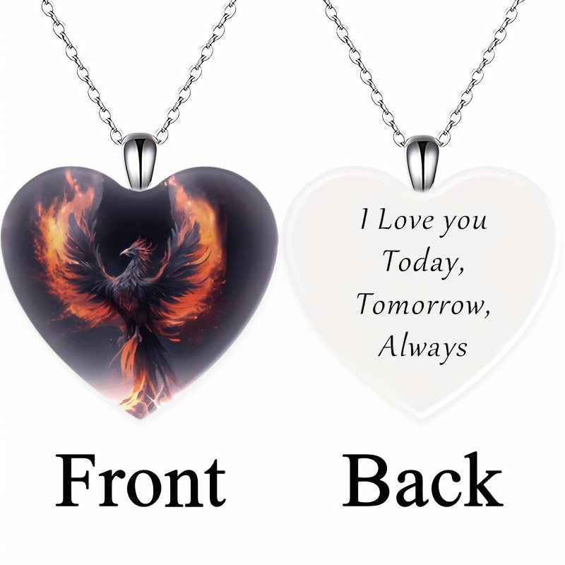 Men's Crystal Heart Pendant With Eagle Wings - Party Jewelry Gift