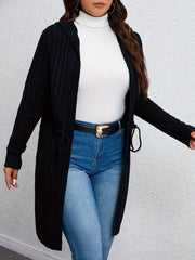  Casual Cardigan Women's Plus Solid Cable Long Sleeve Drawstring Hooded