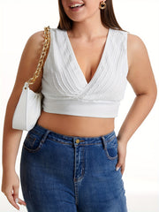  Jacquard Solid V Neck Tank Crop Top