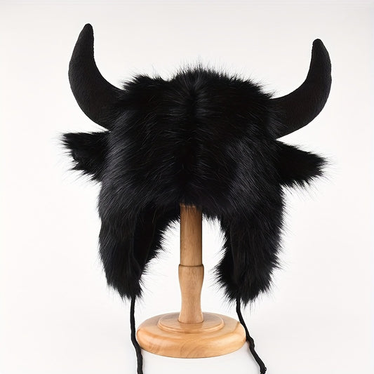 Halloween Ox Horn Plush Hat Winter Warm Ear Protection Windproof Hat