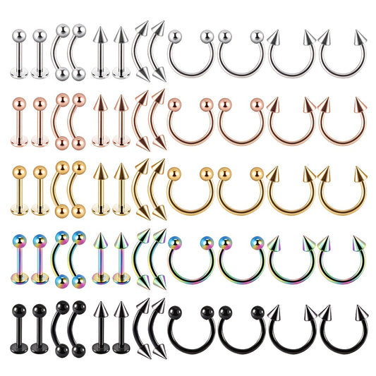 12PC Stainless Steel Body Piercing Jewelry Set 16G Nose Lip Tongue Cartilage