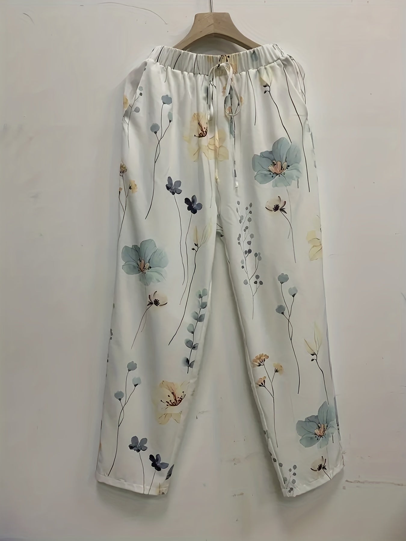 Floral Print Straight Leg Plus Size Casual Pants With Pockets