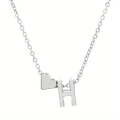 Silver Love 26 Letter Necklace With Heart Pendant Clavicle Chain