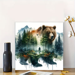 Enchanted Forest Bear Wooden Jigsaw Puzzle Animal Shaped Challenging for Adults