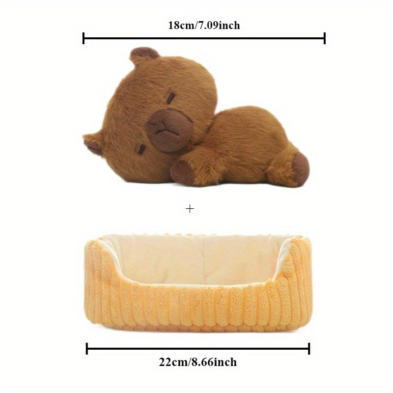 Plush Capybara Terrier & Cat Fox Dolls Set with Brain Bag