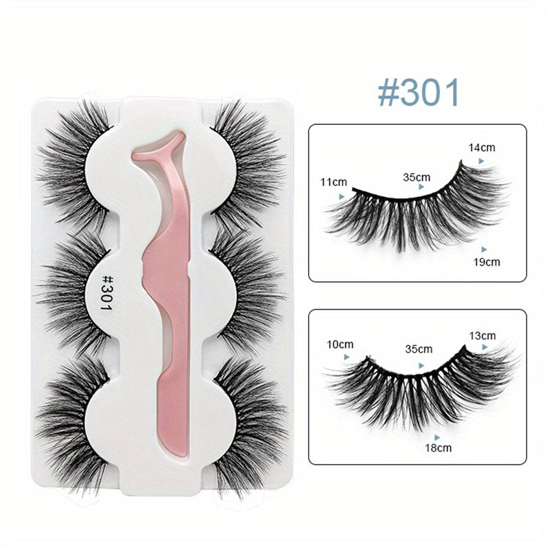 3 Pairs Natural 5D False Eyelashes for Charming Effect