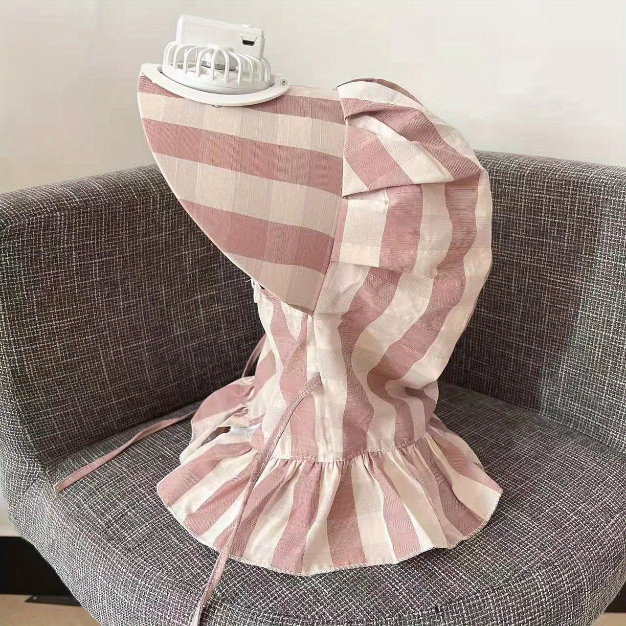 Plaid Print Fan Sun Hat with Neck Gaiter and Face Covering