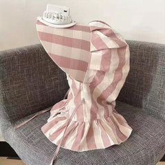 Plaid Print Fan Sun Hat with Neck Gaiter and Face Covering