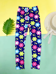 Girls Colorful Flowers Stretch Yoga Pants High Waist Slim Leggings