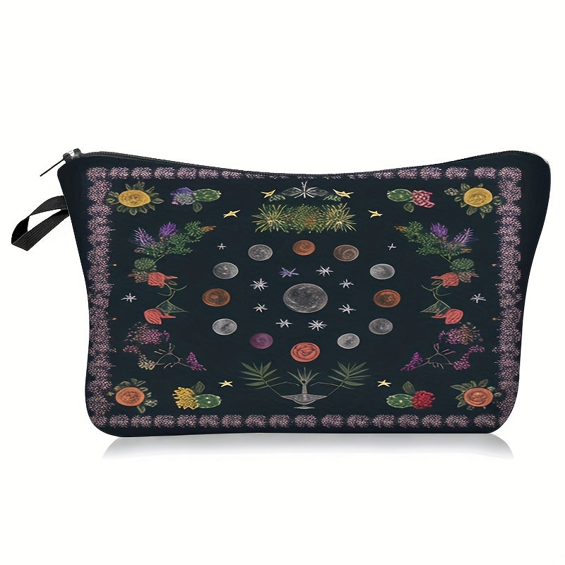 Vintage Moon Phase Pattern Storage Pouch Zipper Makeup Bag