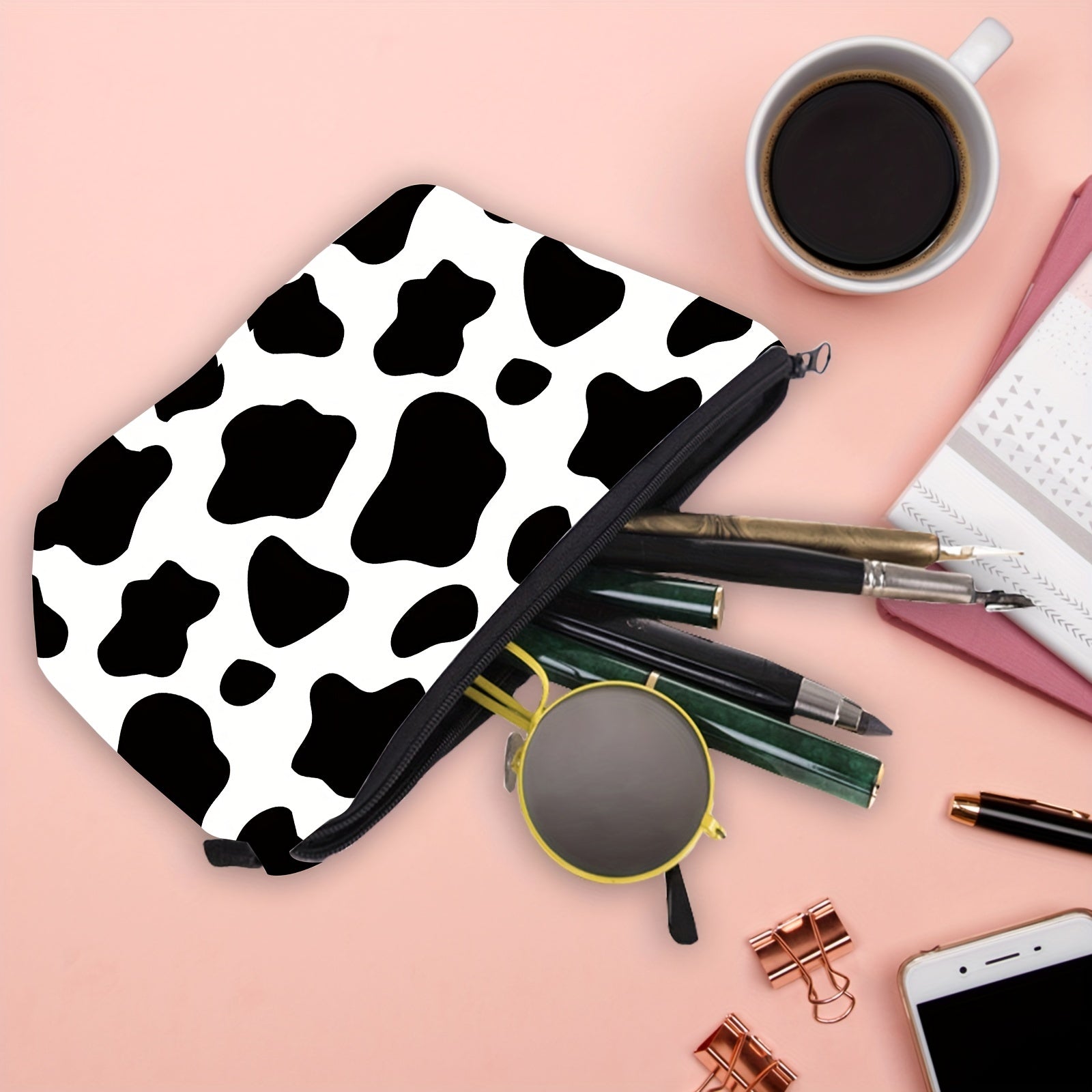 Cow Print Makeup Bag Travel Cosmetic Organizer Clutch Toiletry Storage
